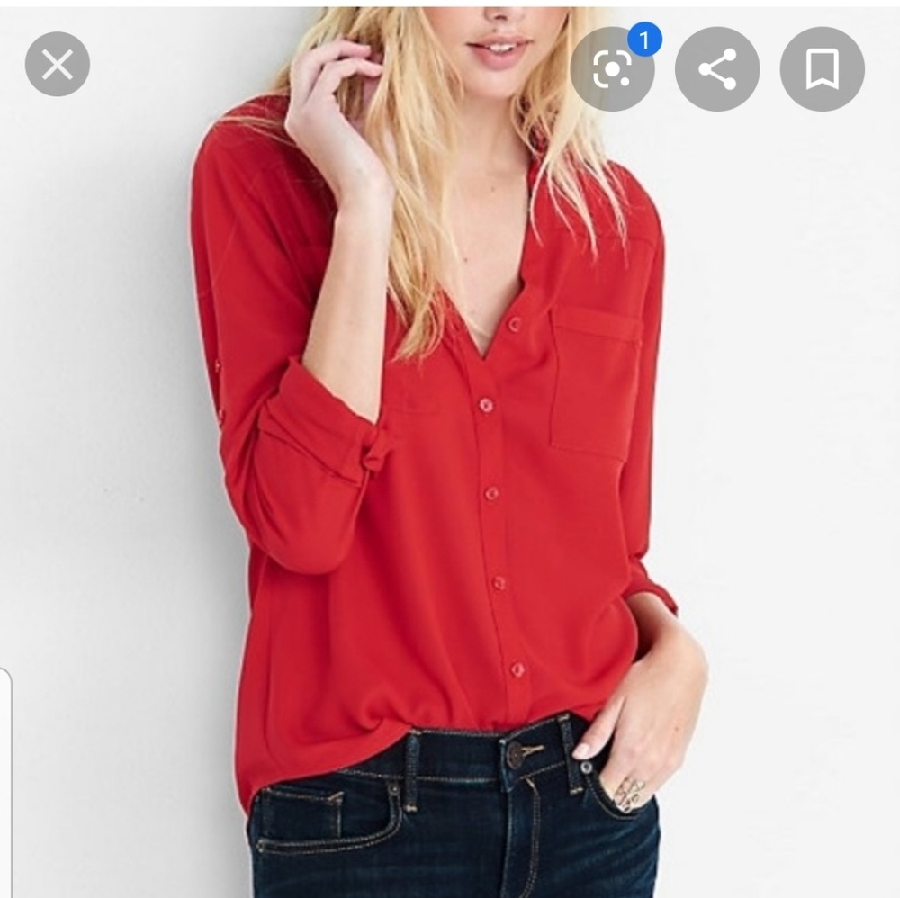 Express Chiffon Red Button Up Blouse - image 4